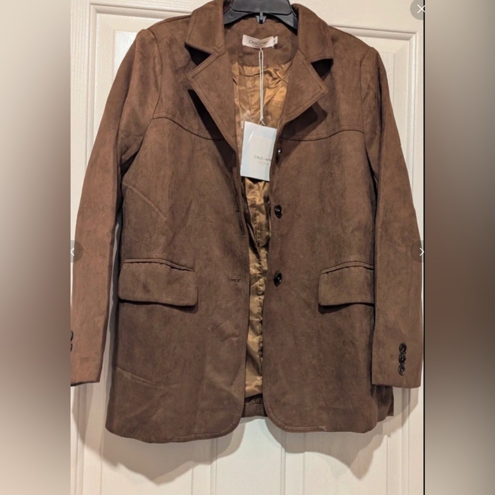 Womens faux suede button down blazer